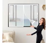 Moustiquaire Porte Coulissante 95 x 105 cm Maille Ultra Fine, Fermeture Automatique Moustiquaire sur Mesure Sans Perçage, avec Bande Magique pour Chambre Salon Cuisine, Blanc