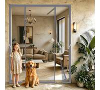 Moustiquaire Porte Double Rideau Magnétique 300x220cm Ruban adhésif sur tout le cadre pour une fixation stable et sécurisée L’air peut circuler librement Gris