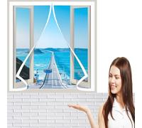 Moustiquaire Porte Fenetre 110 x 144 cm Lavable & Indéchirable Moustiquaire à Fermeture Aimantée Fermeture Automatique pour Window and Door, Blanc