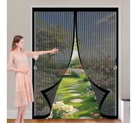 Moustiquaire Porte Fenetre 110 x 225 cm Fermeture Automatique, Perçage Maille Ultra Fine, Aimants Plus Forts, Installation Adhésive Magnétique Rideau de Porte pour Couloirs, Portes, Noir