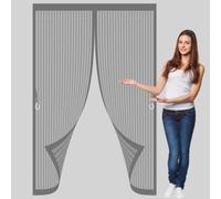 Moustiquaire Porte Fenêtre 120 x 150 cm Fermeture Automatique, Perçage Maille Ultra Fine, Aimants Plus Forts, Installation Adhésive Rideaux Toile Insect Ecran pour Couloirs, Portes, Gris