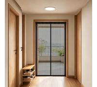 Moustiquaire Porte Fenêtre 130 x 190 cm Fermeture Aimantée Automatique Filet Très Dense Aimantée Rideau avec Ruban Adhésif, Bâtons Magnétiques pour Couloirs, Portes, Patio, Noir