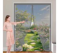 Moustiquaire Porte Fenetre 138 x 210 cm Fermeture Automatique, Perçage Maille Ultra Fine, Aimants Plus Forts, Installation Adhésive Magnétique Rideau de Porte pour Couloirs, Portes, Gris