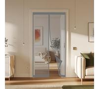 Moustiquaire Porte Fenêtre 140 x 150 cm Sans Perçage, Fermeture Automatique, Maintient L'Air Frais à L'Intérieur, Anti-Insectes Rideaux Insect Ecran pour Porte Exterieur, Gris