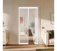 Moustiquaire Porte Fenêtre 140 x 180 cm Sans Perçage, Fermeture Automatique, Maintient L'Air Frais à L'Intérieur, Anti-Insectes Rideaux Insect Ecran pour Porte Exterieur, Blanc