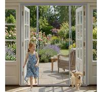 Moustiquaire Porte Fenetre 160x220cm Aimantée à Double Ouverture Latérale - Rideau Anti-Mouches et Moustiques avec Maille Très Dense, Idéal pour Porte de Balcon et Terrasse (Gris)