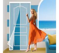 Moustiquaire Porte Fenetre 170 x 190 cm Aucun Perçage N'Est Nécessaire Aimantée Maille Ultra Fine pour Porte Exterieur, Balcon, Camping Car, Terrasse, Blanc
