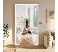 Moustiquaire Porte Fenetre 190 x 216 cm Fermeture Automatique, Perçage Maille Ultra Fine, Aimants Plus Forts, Installation Adhésive Moustiquaire pour Portes pour Rideau Couloirs, Blanc