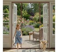 Moustiquaire Porte Fenetre 190x210cm Aimantée à Double Ouverture Latérale - Rideau Anti-Mouches et Moustiques avec Maille Très Dense, Idéal pour Porte de Balcon et Terrasse (Marron)