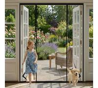 Moustiquaire Porte Fenetre 190x210cm Aimantée à Double Ouverture Latérale - Rideau Anti-Mouches et Moustiques avec Maille Très Dense, Idéal pour Porte de Balcon et Terrasse (Noir)