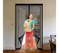 Moustiquaire Porte Fenetre 90 x 110 cm Sans Perçage, Fermeture Automatique, Maintient L'Air Frais à L'Intérieur, Anti-Insectes Rideau Aimanté pour Porte Exterieur, Noir