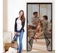 Moustiquaire Porte Fenêtre 96 x 211 cm Joint Magnétique de Haut en Bas Rideau de Porte Antimoustique Sans Perçage, avec Bande Magique pour Couloirs, Portes, Patio, Noir