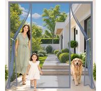 Moustiquaire Porte Fenetre Double Magnétique 235x255cm Bande lestée en bas pour éviter que le rideau ne se soulève avec le vent adapté aux chiens et chats pour une liberté totale Gris