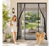 Moustiquaire Porte Fenetre Double Magnétique Noir 245x250cm Bande lestée en bas pour éviter que le rideau ne se soulève avec le vent Pour cuisine, salon et couloirs