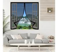 Moustiquaire Porte Fenetre Magnetique 130 x 135 cm Joint Magnétique de Haut en Bas avec Fermeture Automatique Rideau Moustiquaire Aimantée pour Les Fenêtre de Multi Types, Noir