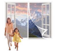 Moustiquaire Porte Fenetre Magnétique 176 x 133 cm Moustiquaire Magnétique Sans Outil Aimant Arrêt Automatique pour Baie Vitree Fenetre Coulissante, Blanc
