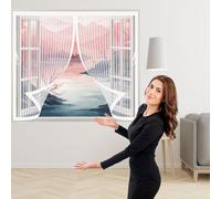 Moustiquaire Porte Fenetre Magnetique 50 x 80 cm Puissants Aimants, Anti Insecte Moustiquaire Fenêtre Rideau Sans Perçage, avec Bande Magique pour Chambre Salon Cuisine, Blanc