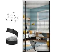 Moustiquaire Porte Fenetre Magnétique, Ouverture Latérale Moustiquaire Aimantée en Fibre de Verre Respirante, Aimants Complets et Contrepoids au Sol (Noir et blanc, 90 x 210 cm)