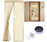 Moustiquaire Porte Magnétique 120x220cm Rideau Anti Mouche en Fibre de Verre - Fermeture Automatique Aimantée Idéal pour Balcon Terrasse, Installation Sans Perçage(Beige,35x87in(90x220cm))