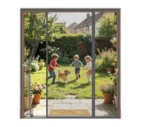 Moustiquaire Porte Magnétique à 3 Panneaux, Ouverture Latérale Double pour Accès Facile, Rideau Anti-Moustique Sans Perçage pour Baie Vitrée Coulissante, Fermeture Automatique,245x220cm,Gris