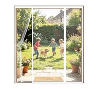Moustiquaire Porte Magnétique à 3 Panneaux, Ouverture Latérale Double pour Accès Facile, Rideau Anti-Moustique Sans Perçage pour Baie Vitrée Coulissante, Fermeture Automatique,145x205cm,Blanc
