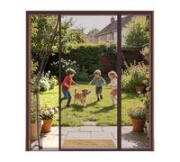 Moustiquaire Porte Magnétique à 3 Panneaux, Ouverture Latérale Double pour Accès Facile, Rideau Anti-Moustique Sans Perçage pour Baie Vitrée Coulissante, Fermeture Automatique,260x195cm,Marron