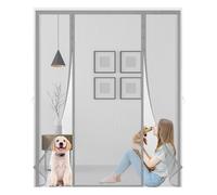 Moustiquaire Porte Magnétique,Double Ouverture Latéral Moustiquaire Porte-Fenêtre,Rideau en Maille-Join Magnétique de Haut en Bas avecpour Couloirs Patio,gris-150x220cm