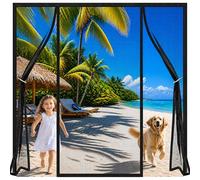 Moustiquaire Porte Magnétique Double Ouverture Noir 150x200cm Fermeture Automatique Magnétique Anti Moustiques Rideau Installation Facile Sans Outils Pour couloirs, portes et patio