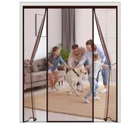 Moustiquaire Porte Magnétique,Ouverture Latérale Réversible avec Crochets,Rideau Anti Moustique Sans Perçage,Idéal pour Baie Vitrée, Terrasse, Coulissante,150x195cm,Marron