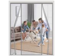 Moustiquaire Porte Magnétique,Ouverture Latérale Réversible avec Crochets,Rideau Anti Moustique Sans Perçage,Idéal pour Baie Vitrée, Terrasse, Coulissante,205x245cm,Gris