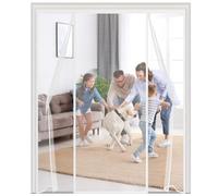 Moustiquaire Porte Magnétique,Ouverture Latérale Réversible avec Crochets,Rideau Anti Moustique Sans Perçage,Idéal pour Baie Vitrée, Terrasse, Coulissante,200x190cm,Blanc