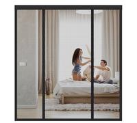 Moustiquaire Porte, Rideau Moustiquaire Aimanté, Double Ouverture Latérale, Fermeture Automatique, Sans Perçage, Convient pour porte d'entrée, porte arrière, Noir, 300(75/150/75) x240cm