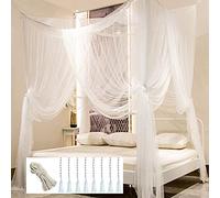 Moustiquaire pour baldaquin de lit, Rideaux à Quatre poteaux d'angle, baldaquin de lit élégant, Crochet et Corde Professionnelle pour Filet, moustiquaire, Rideaux pour lit Double/Grand lit/King/Blanc
