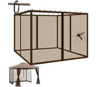 Moustiquaire pour Tonnelle 4 Panneaux, Rideau Filet de Protection Universel avec Fermeture Éclair Anti Moustiques et Insectes pour Jardin Terrasse Patio Gazebo Auvent et Pergola (Marron, 360 * 360CM)