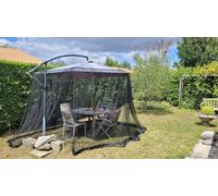 Moustiquaire réglable pour parasol de jardin, terrasse, table avec 2 portes à fermeture éclair, base rechargeable, 400 cm x 240 cm (noir)