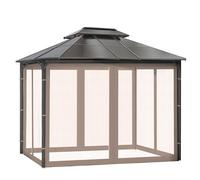 Moustiquaire universelle de rechange pour tonnelle de 3 x 3 m avec fermeture éclair, paroi latérale à 4 panneaux, installation facile, marron (convient aux tonnelles de 3,7 x 3,7 m)