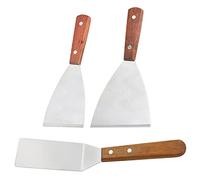Mousyee Teppanyaki Spatule, Spatule Barbecue Spatules Teppanyaki à Manche en Bois Spatules pour Barbecue en Acier Inoxydable Spatule Plate pour Tourneur et Grattoir pour Cuisine Barbecue, 3 Pièces