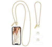 MOUTAKEY Dragonne de téléphone en métal avec 2 languettes d'attache pour iPhone - Pour femmes et filles - Pour shopping, voyage, fête, marche - Doré
