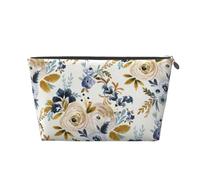 Moutarde Bleu Floral, Trousse de Toilette Trousse de Maquillage Sac à cosmétiques Trousse de Toilette de Voyage Portable