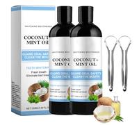 Mouth Pulling Oil with Coconut and Peppermint Oil, For Fresh Breath, Teeth Whitening and Healthier Teeth and Healthy Gums, Alcohol-Free With Tongue Scraper Included (m, 2PC)