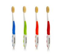 Mouthwatchers Lot de 4 brosses à dents antimicrobiennes avec poils argentés pour adulte Orange, bleu, rouge et vert