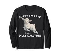 Mouton amusant d'agneau avec inscription « Sorry I'm Late I was Dilly Dallying » Manche Longue