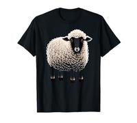 Mouton Blanc Pelucheux Dessin animé Simple drôle Animaux de la Ferme Noir T-Shirt