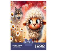 Mouton loup marguerite 1000 Pièces Coffret Puzzle Joli couple sauvage Puzzle Premium Carton Solide - DIY Familial Trop Amusant, Belle Déco, Cadeau D’anniversaire Pour Adultes Et Enfant 38x26cm/1000pcs