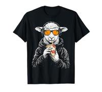Mouton mangeant de la pizza musique casque art animal graphique mouton T-Shirt