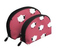 Mouton Mignon Dessin animé Mouton Blanc Rouge imprimé, Trousse de Maquillage Coquille Femme Petit Porte-Monnaie Trousse de Toilette Trousse à cosmétiques 2 pièces