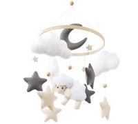 Mouton mobile en bois pour bébé - Agneau mignon - Carillon éolien avec balles en feutre - Nuage et étoile - Cloche de lit - Pour chambre de bébé - Cadeau pour bébé