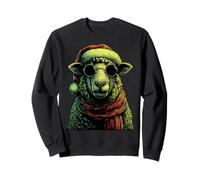 Mouton Punk avec Lunettes de Soleil Chapeau de Père Noël Bascule Animal de Noël Sweatshirt