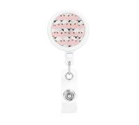Mouton rose pastel, laine de mouton, animal de ferme,Porte-badge rétractable, enrouleur de badge avec clip d'identification et pince crocodile