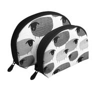 Moutons drôles sur Fond Gris, Trousse de Maquillage Coquille Femme Petit Porte-Monnaie Trousse de Toilette Trousse à cosmétiques 2 pièces